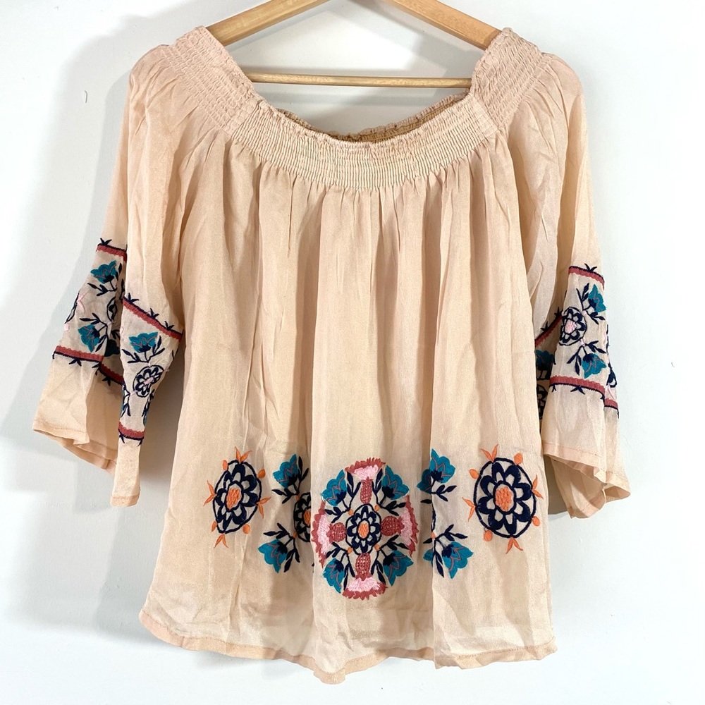 Muche et Muchette Boho Embroidered Blouse Top O/S